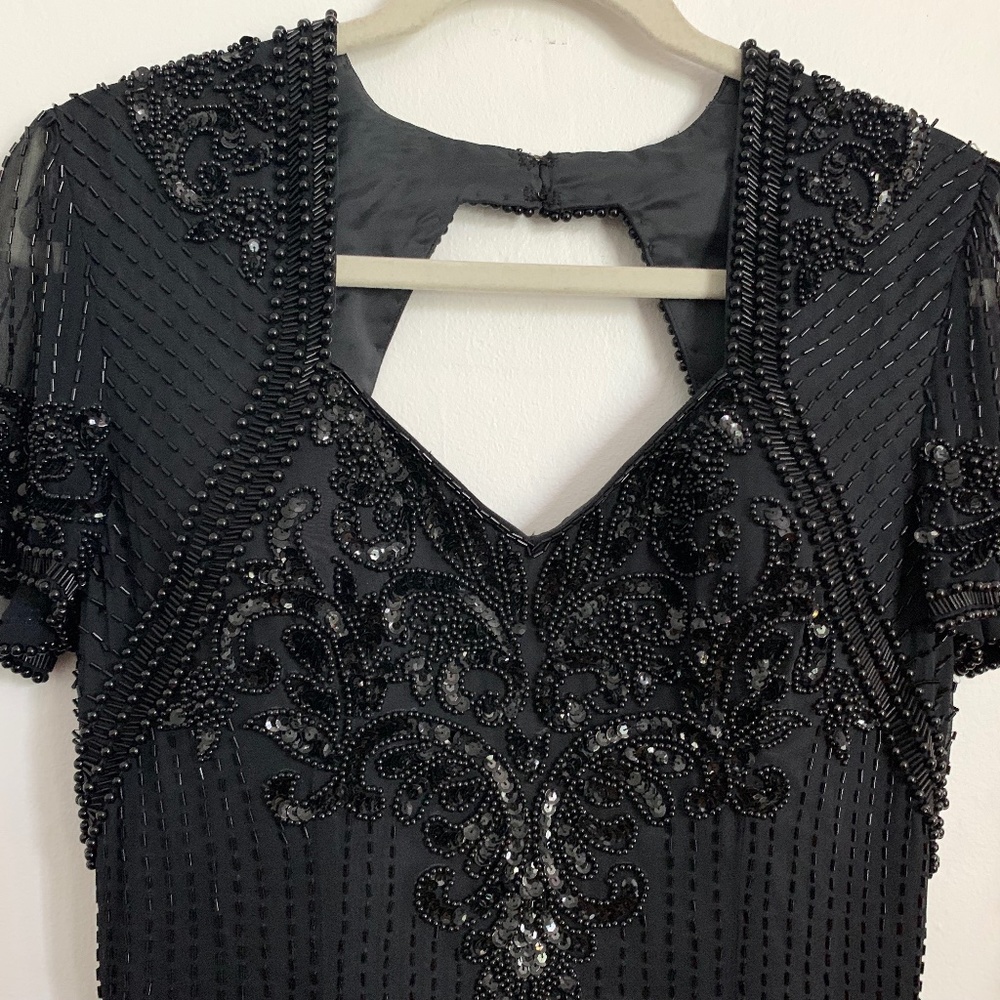 Vintage Black Beaded Full-Length Dress